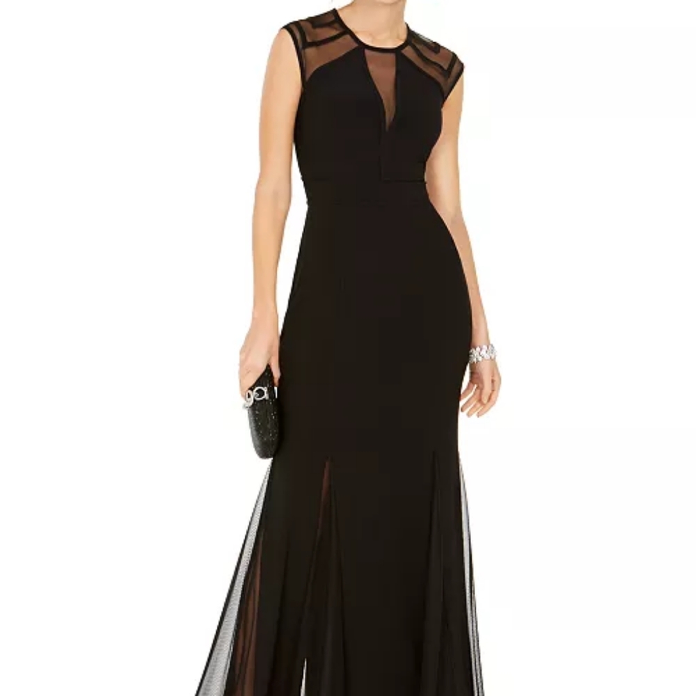 Nightway Black Geometric Illusion Gown